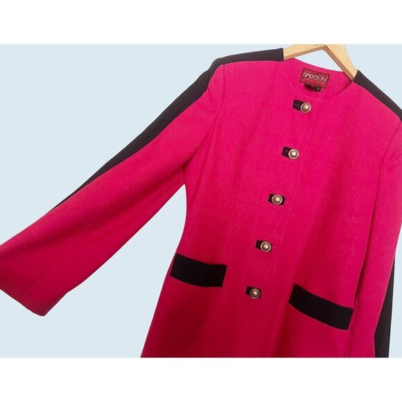 Vintage SASSON Paris New York Blazer Jacket Pink Navy 80s / 90s Size Small - Picture 5 of 8